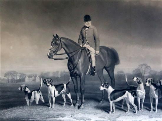 Hunt after Loder, coloured aquatint, William Long, Huntsman to His Grace The Duke of Beaufort, and a James Scott lithograph of a huntsm